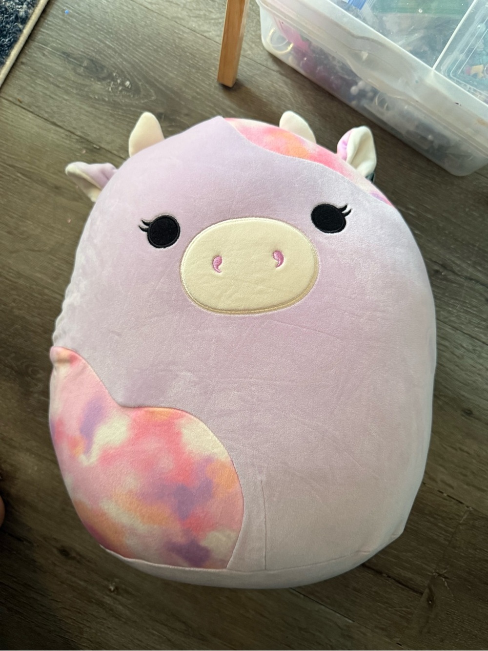 large, jumbo squishmallow purple cow